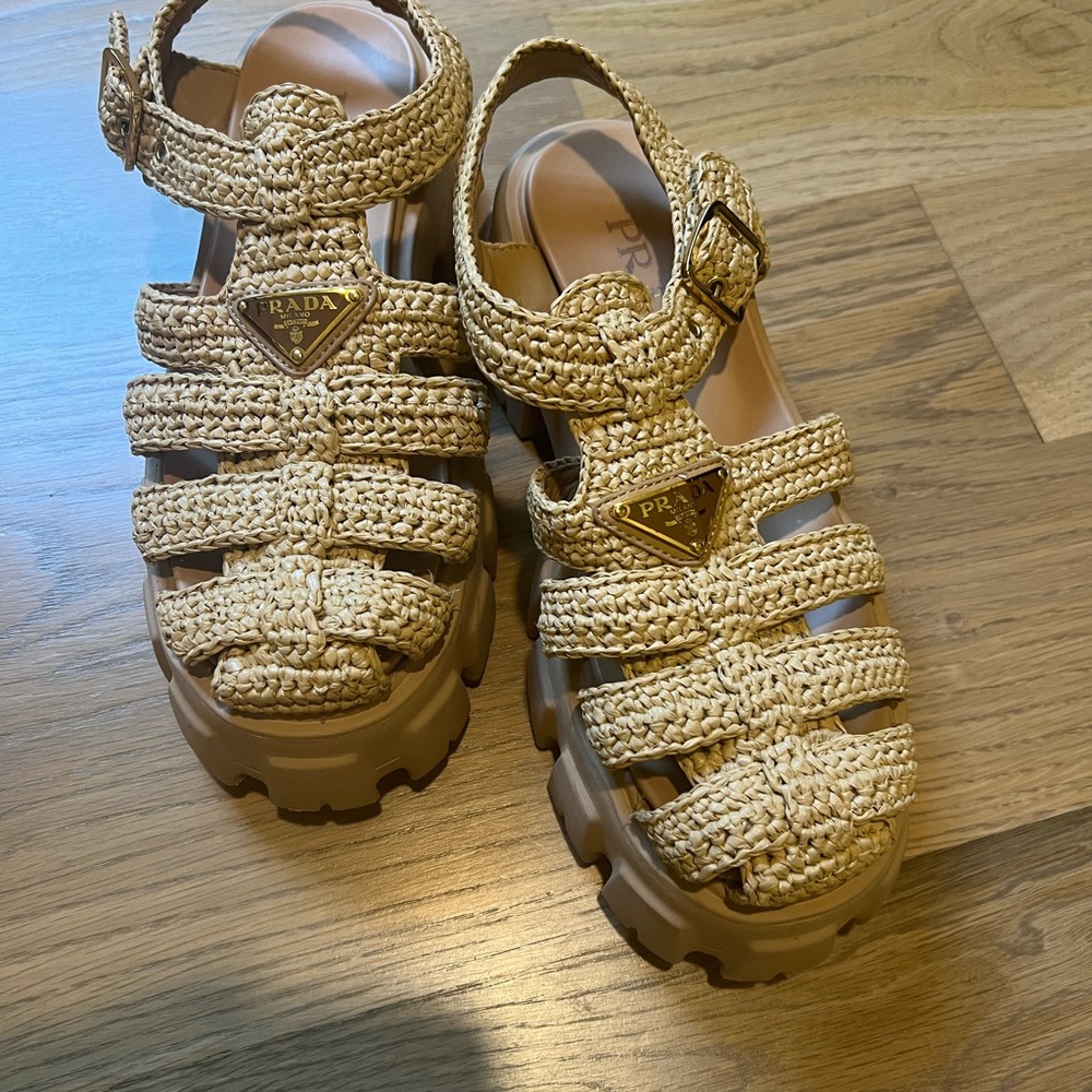 Prada Women's Beige Woven Sandals
